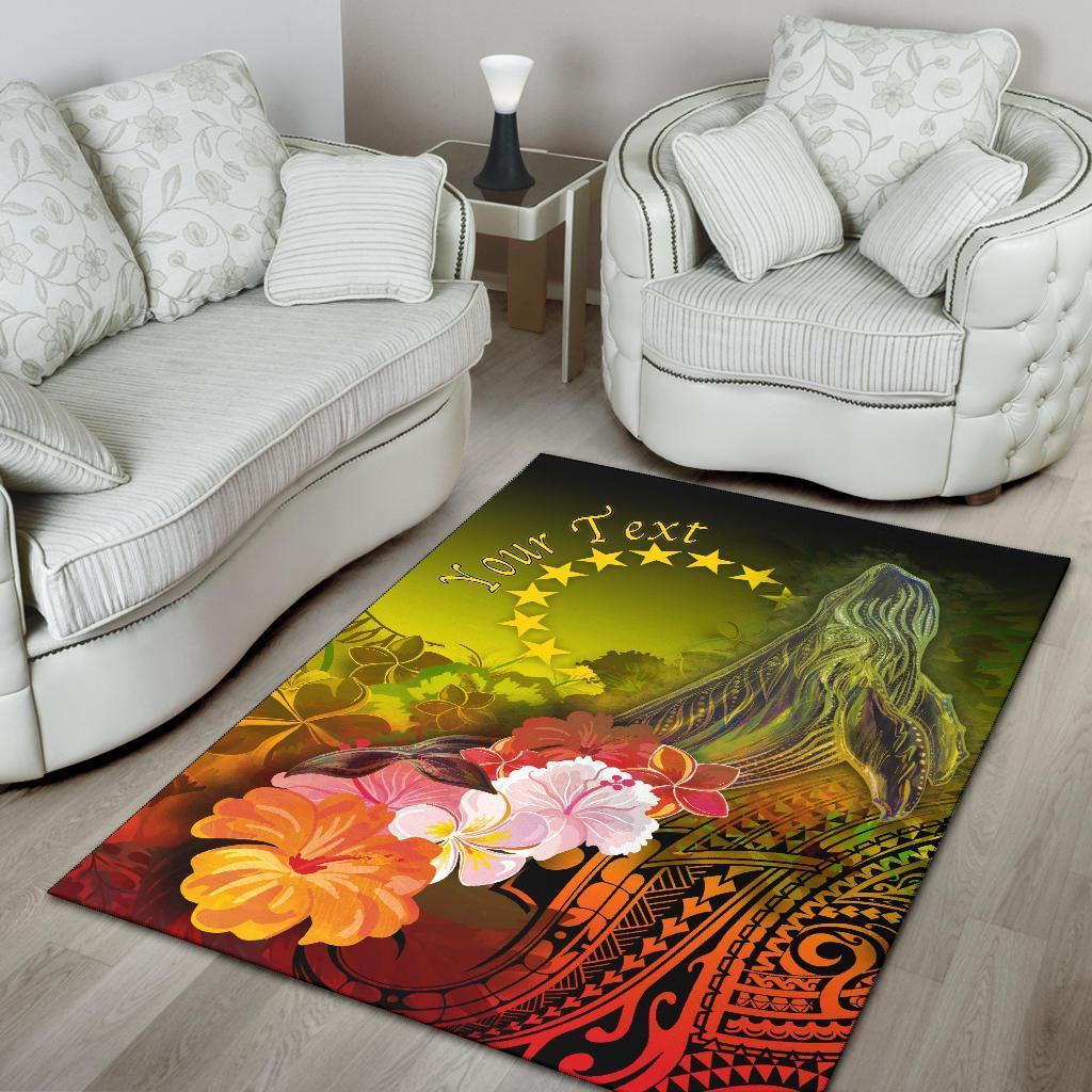 Cook Islands Custom Personalised Area Rug - Humpback Whale with Tropical Flowers (Yellow) - Vibe Hoodie Shop