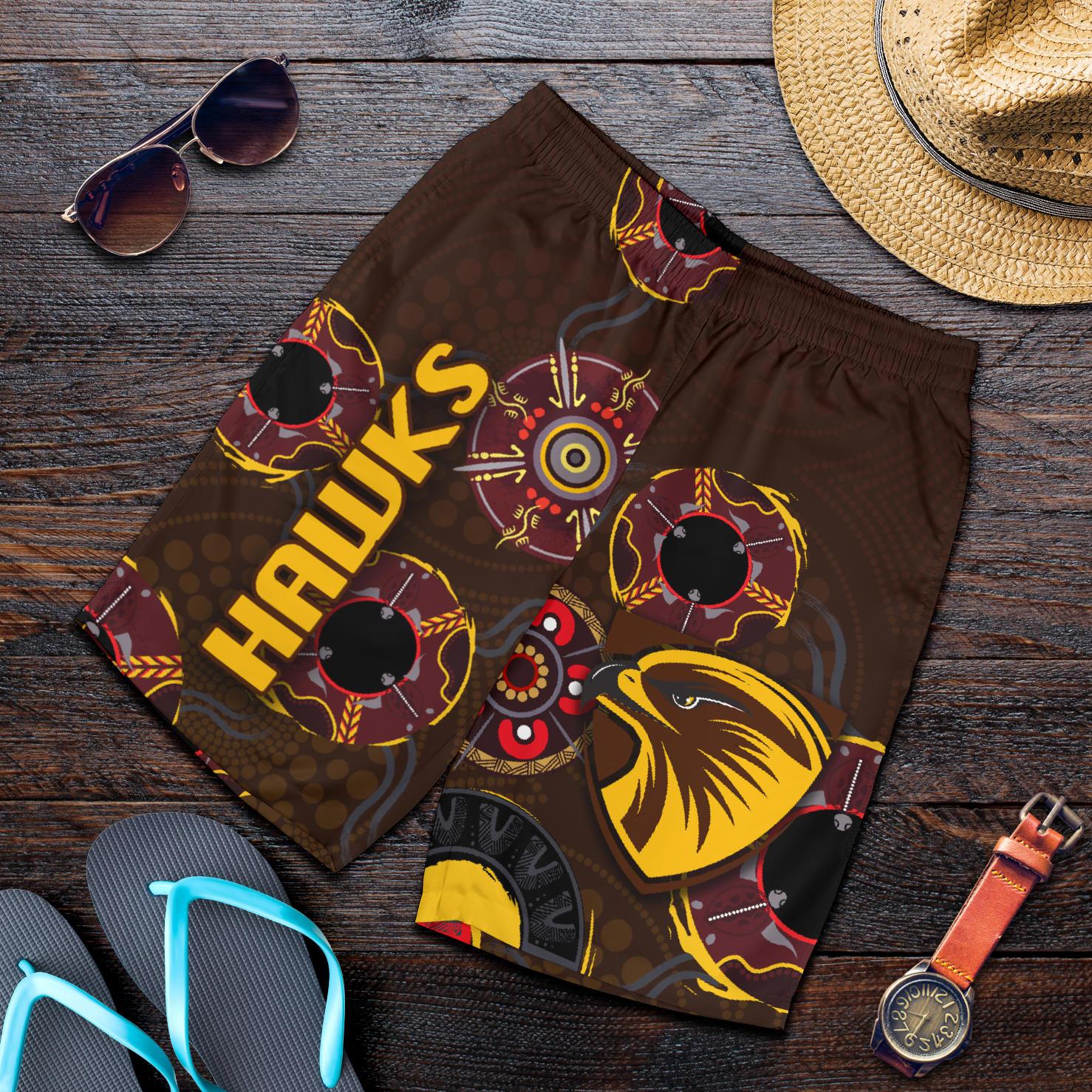 Hawthorn Men Shorts Hawks Indigenous - Brown - Vibe Hoodie Shop