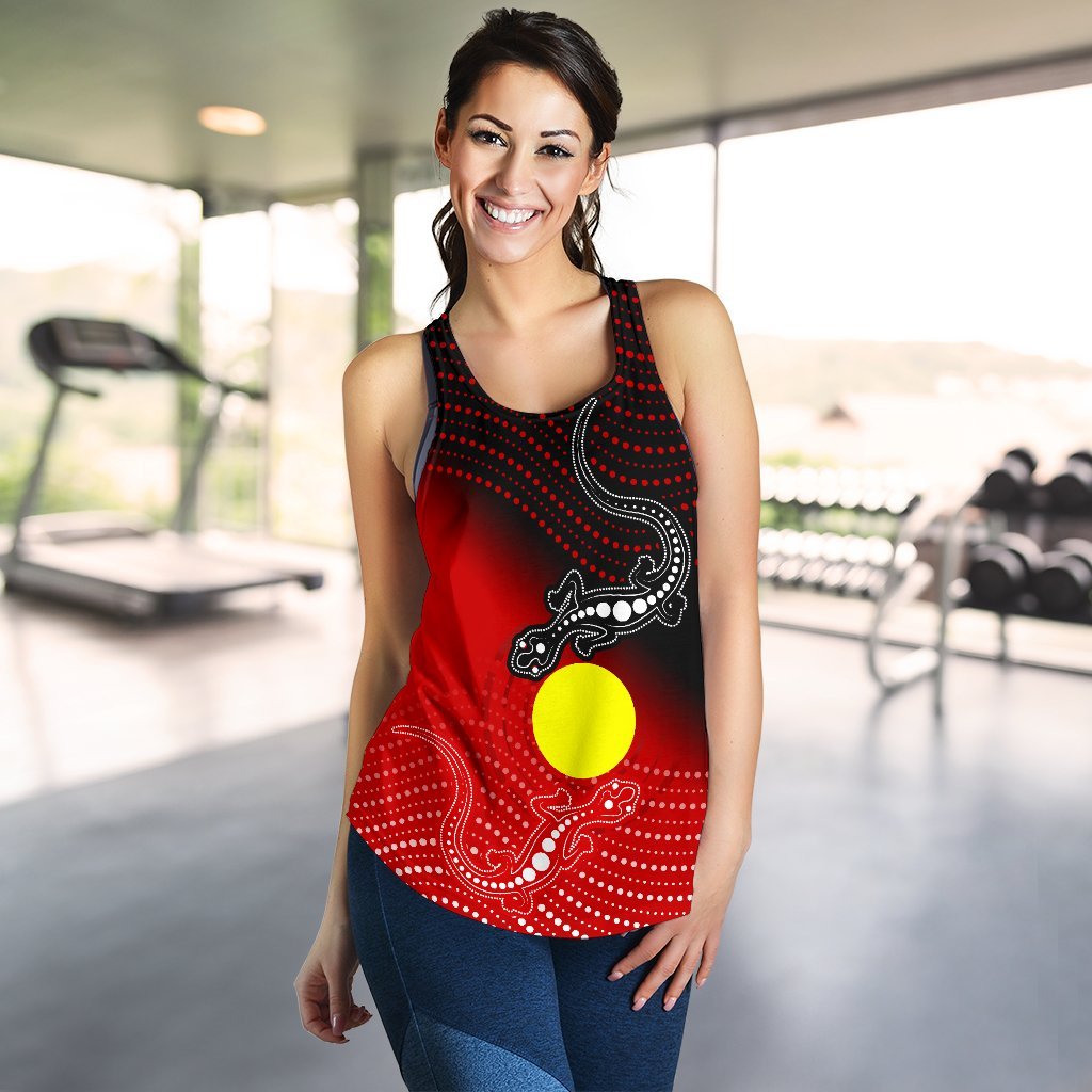 Aboriginal Women's Racerback Tank - Two Indigenous Lizard - Vibe Hoodie Shop