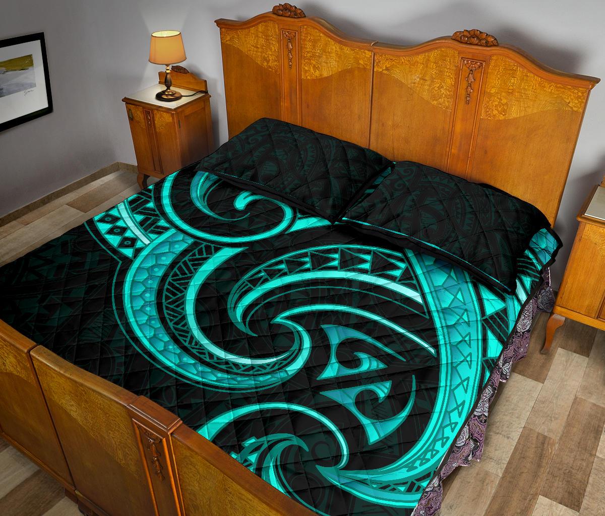 New Zealand Maori Mangopare Quilt Bed Set Polynesian - Turquoise - Vibe Hoodie Shop