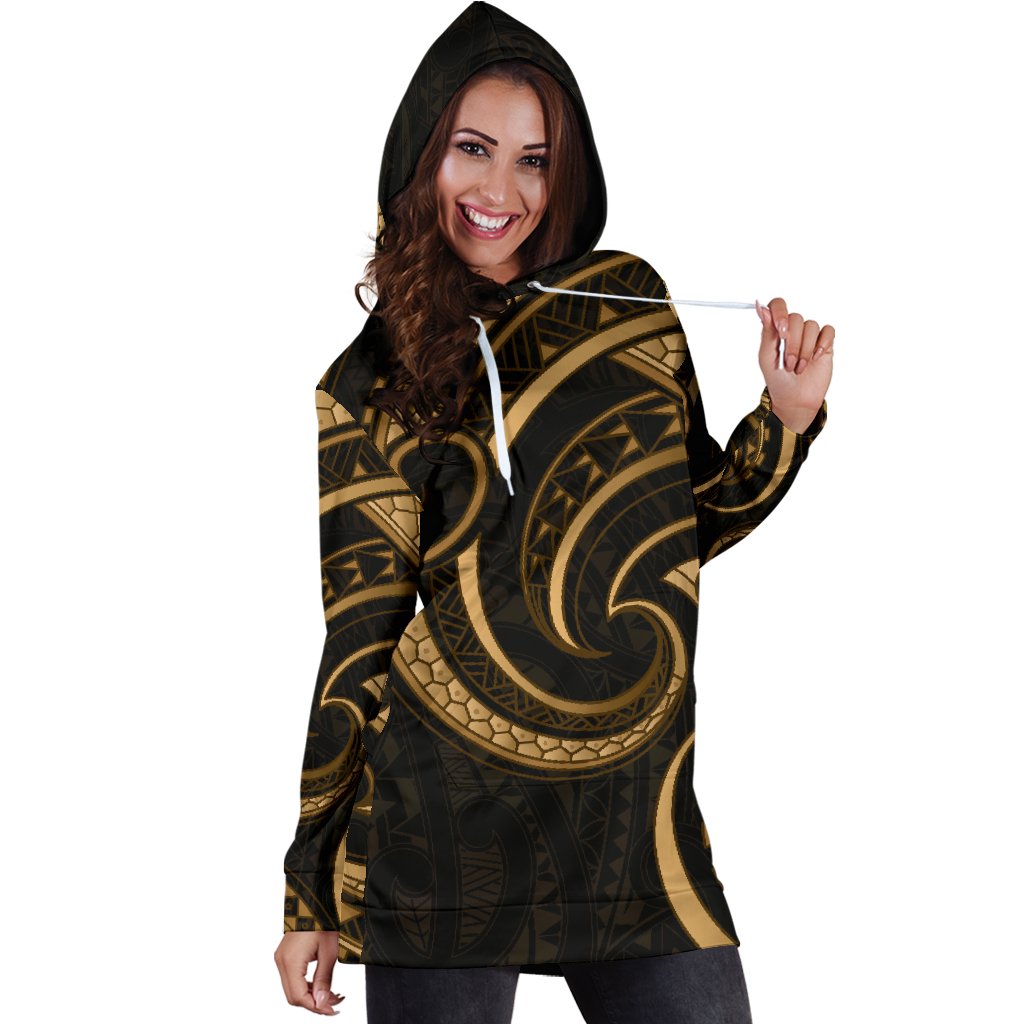 New Zealand Maori Mangopare Women Hoodie Dress Polynesian - Gold - Vibe Hoodie Shop