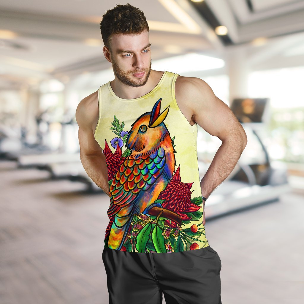 Men's Tank Top - Australia Kookaburra With Waratah - Vibe Hoodie Shop