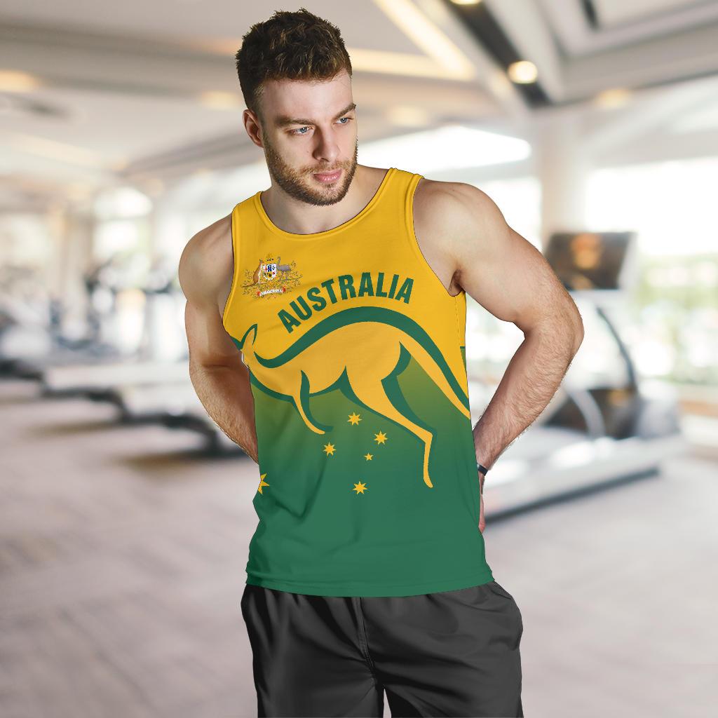 Men Tank Top - Kangaroo Mens Tank Australian Coat Of Arms National Color - Vibe Hoodie Shop