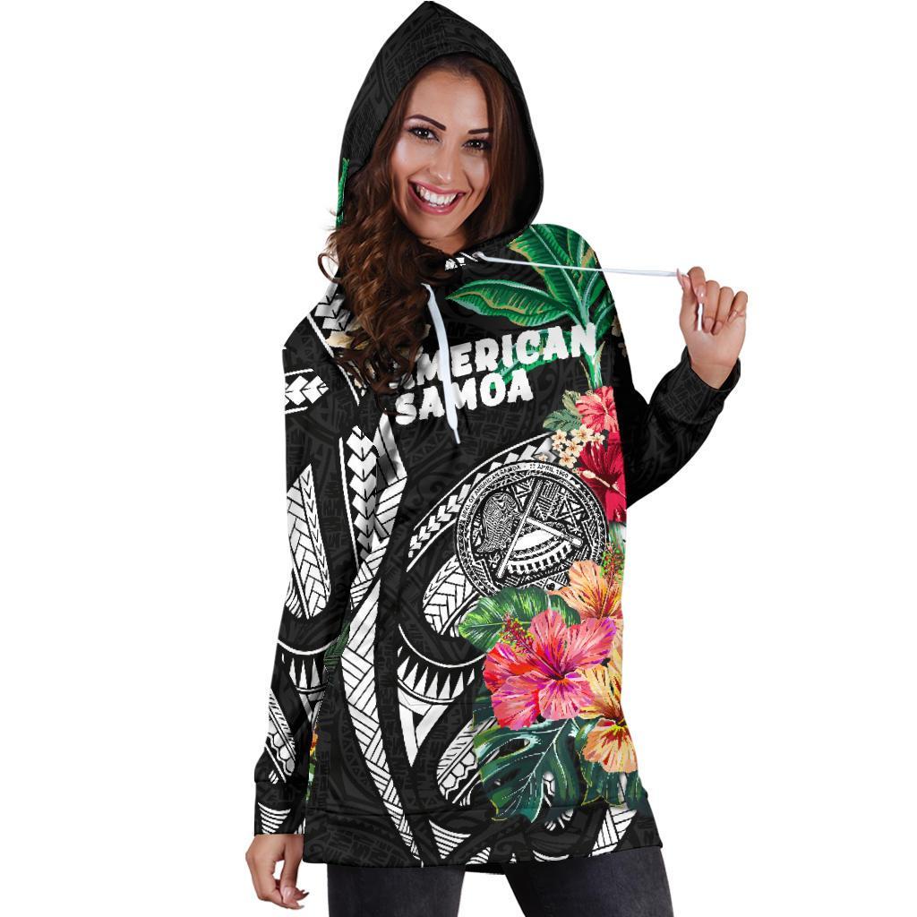 American Samoa Women's Hoodie Dress Coat Of Arms Polynesian With Hibiscus - Vibe Hoodie Shop