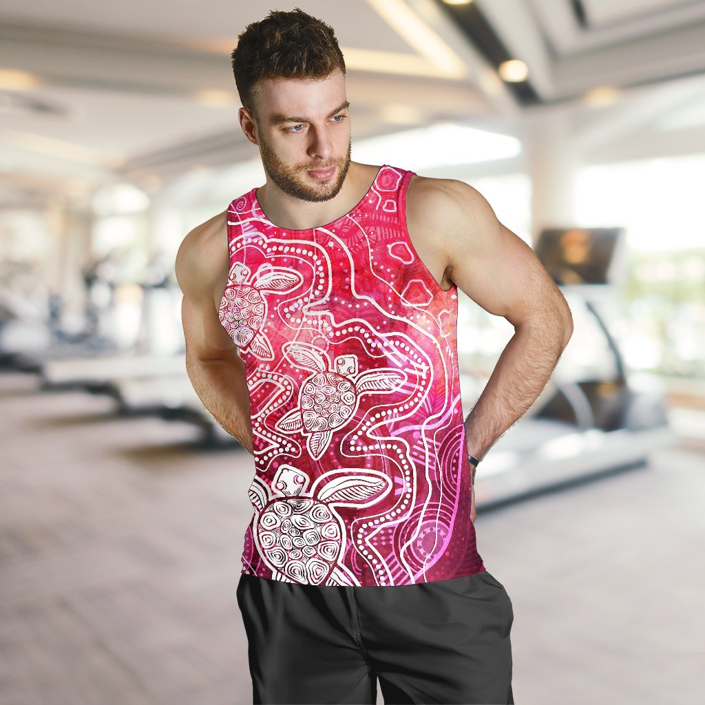 Aboriginal Men's Tank Top - Sea Turtle With Indigenous Patterns (Pink) - Vibe Hoodie Shop