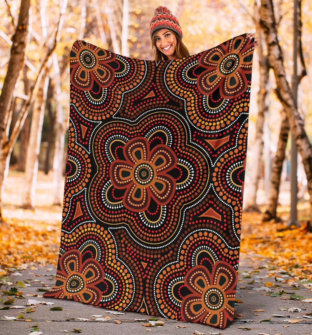 ABoriginal Premium Blanket - Aboriginal Dot Painting Flowers Style Ver02 - Vibe Hoodie Shop