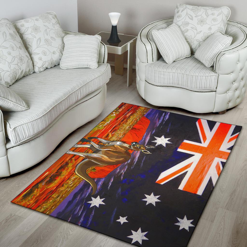 Area Rug - Kangaroo Rug Aus Flag Uluru Landscape Art - Vibe Hoodie Shop