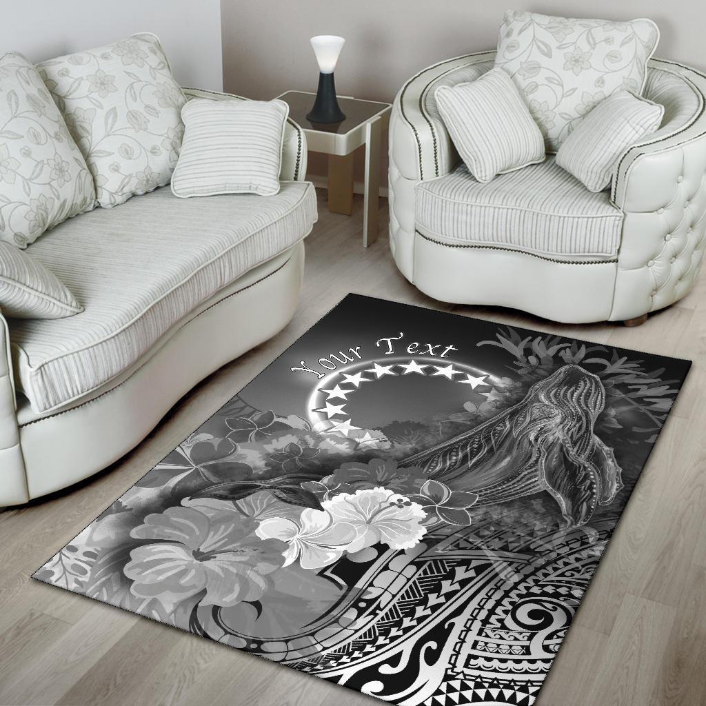 Cook Islands Custom Personalised Area Rug - Humpback Whale with Tropical Flowers (White) - Vibe Hoodie Shop