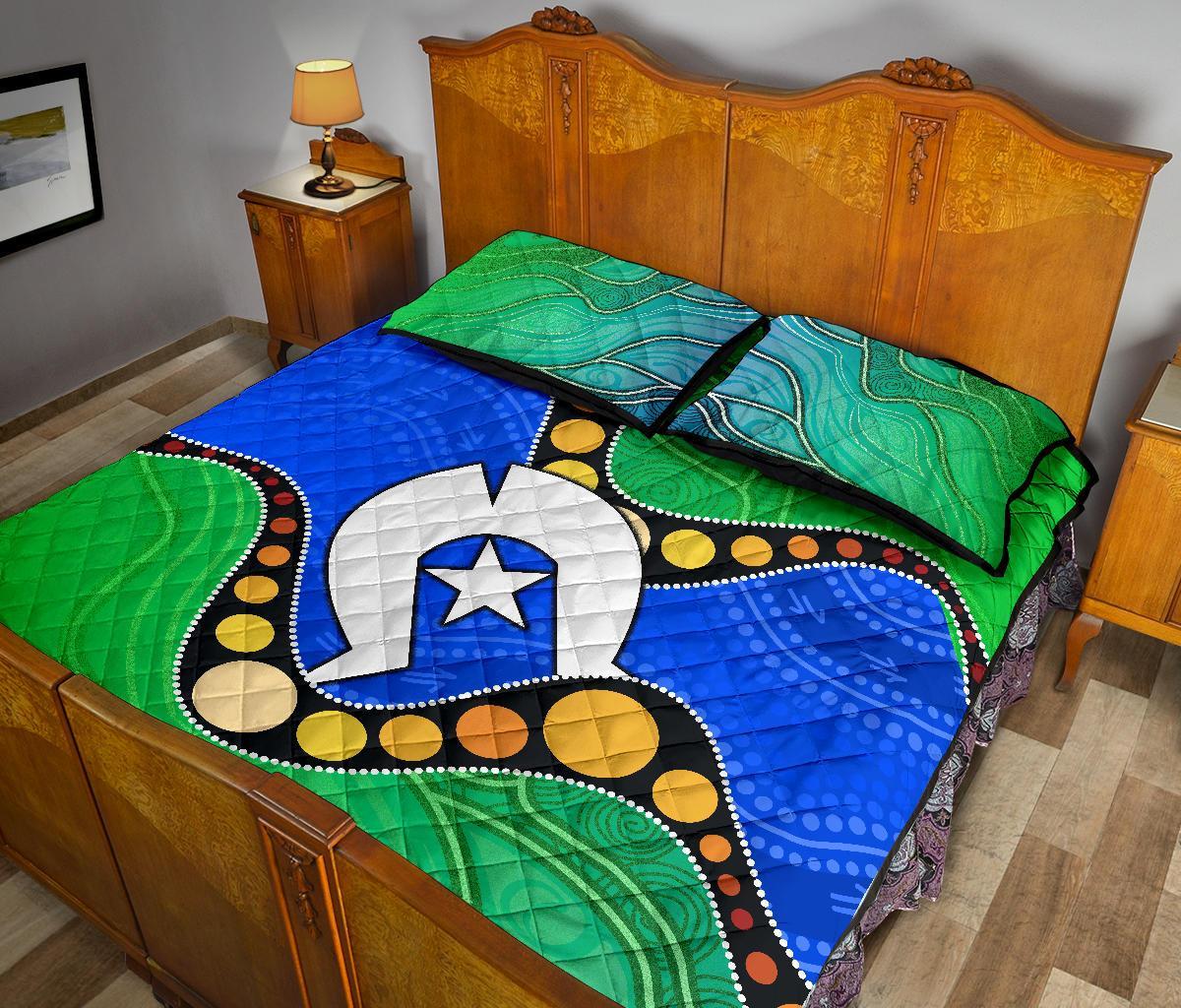 Torres Strait Islands Quilt Bed Set - Flag with Aboriginal Patterns - Vibe Hoodie Shop