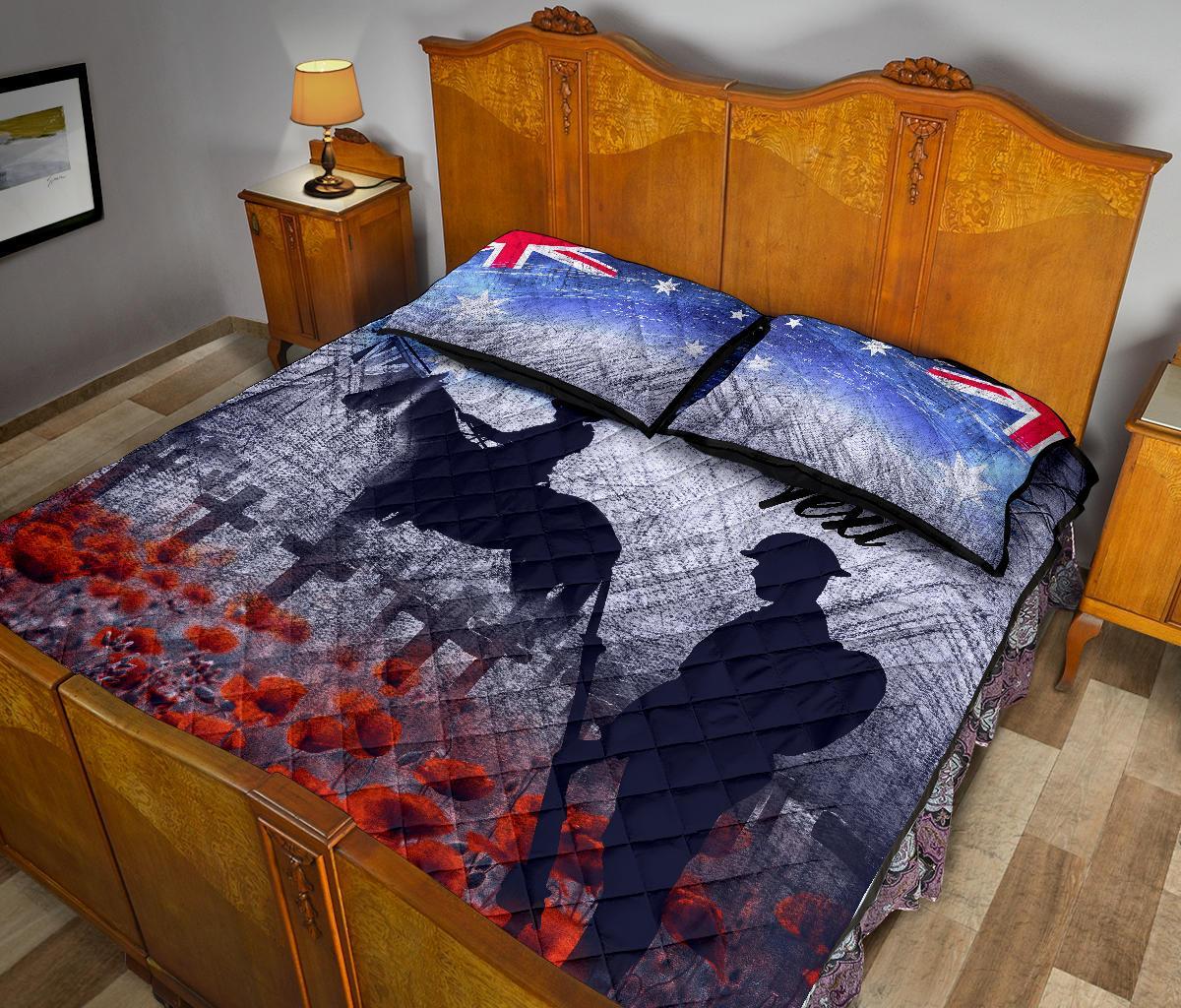 (Custom Text) ANZAC Day Quilt Bed Set - Lest We Forget Vintage Poppies - Vibe Hoodie Shop