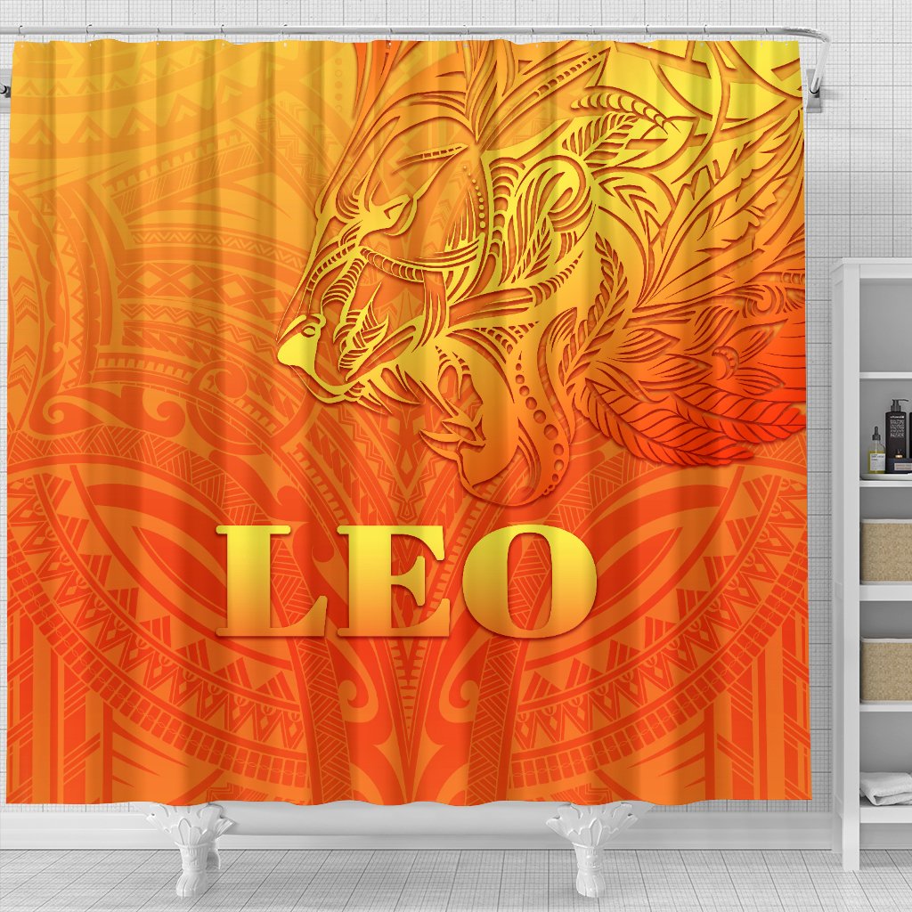 sun-in-leo-zodiac-shower-curtain-polynesian-tattoo-simple-orange