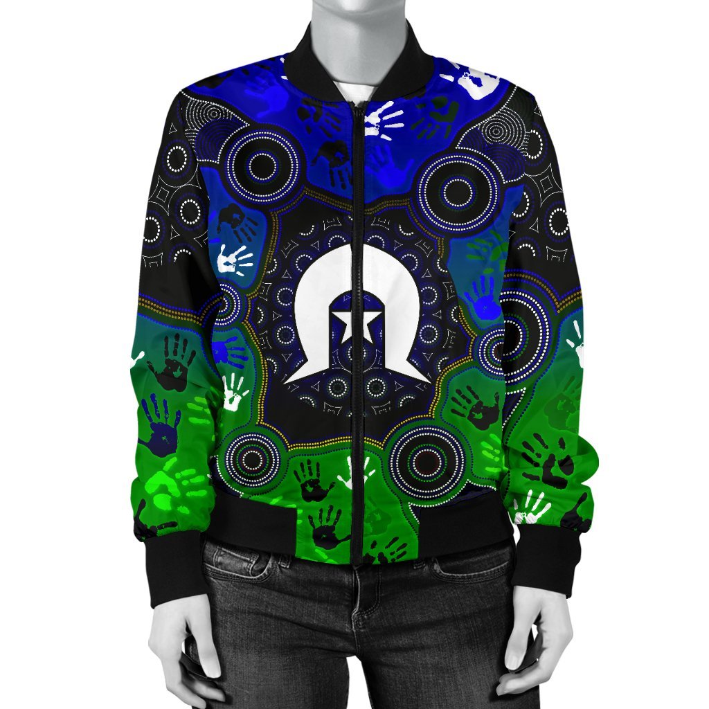 Aboriginal Women's Bomber Jacket - Torres Strait Symbol With Indigenous Patterns - Vibe Hoodie Shop