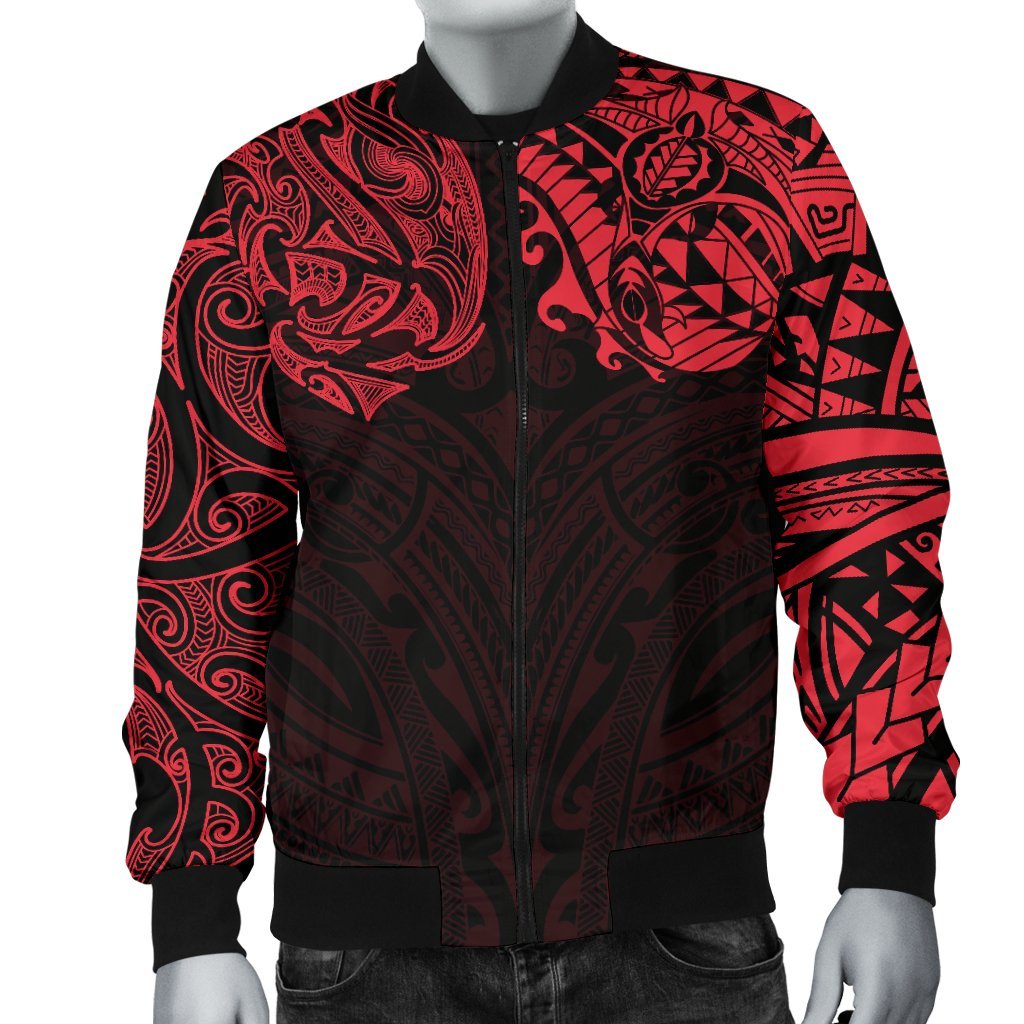 New Zealand Men's Bomber Jacket, Maori Polynesian Tattoo Red - Vibe Hoodie Shop