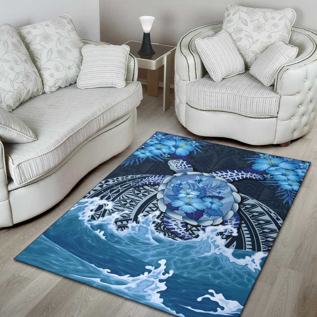 Polynesian Turtle Hibiscus The Blue Sea Area Rug - Vibe Hoodie Shop