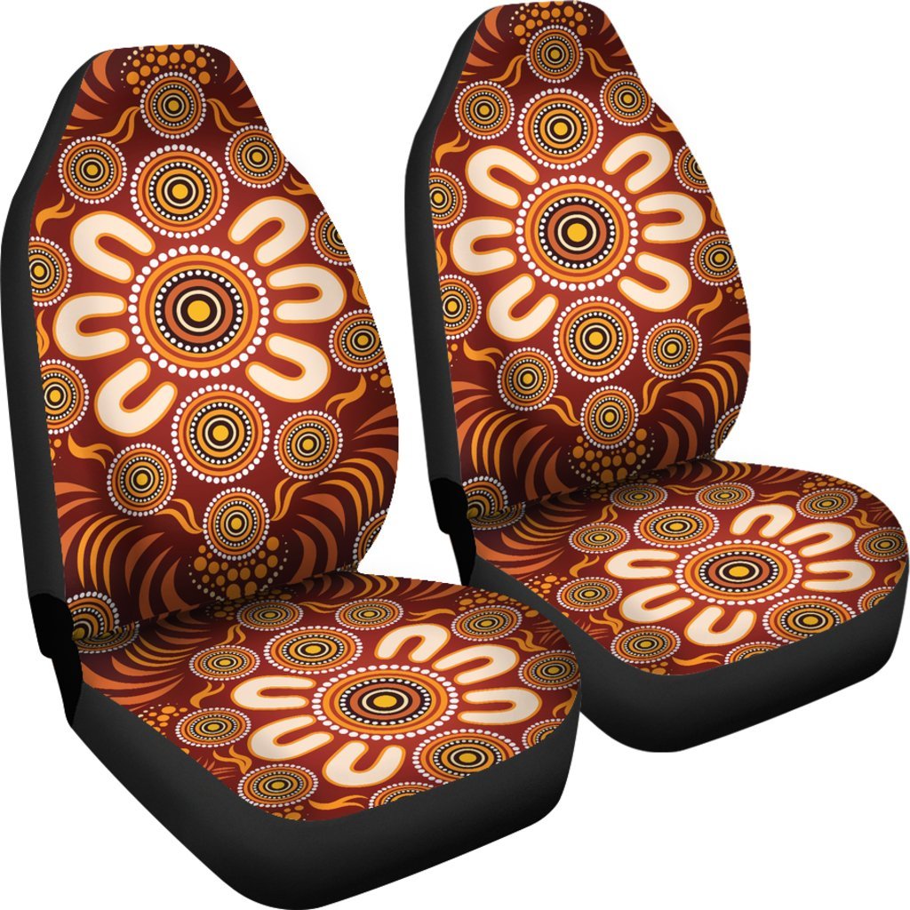 Aboriginal Car Seat Covers - Circle Flowers Patterns Ver03 - Vibe Hoodie Shop