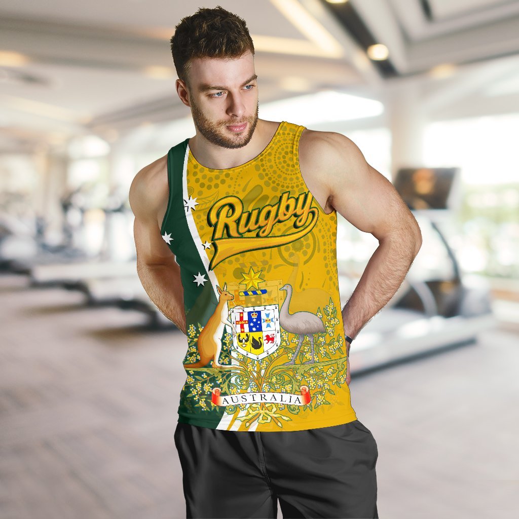 Personalised Men's Tank Top - Australia Coat Of Arm In Rugby Style - Vibe Hoodie Shop