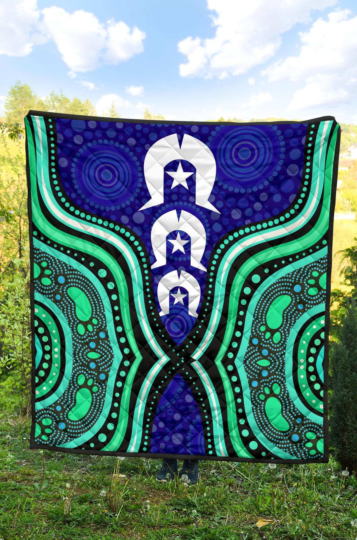 Torres Strait Premium Quilt - Torres Strait Symbol And Aboriginal Patterns - Vibe Hoodie Shop