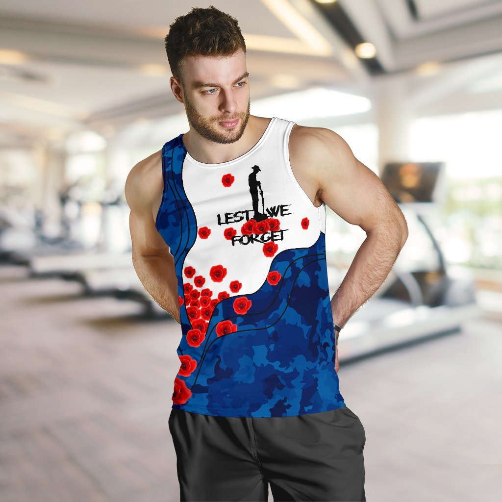 ANZAC Lest We Forget Men's Tank Top - Australian Flag Blue - - Vibe Hoodie Shop