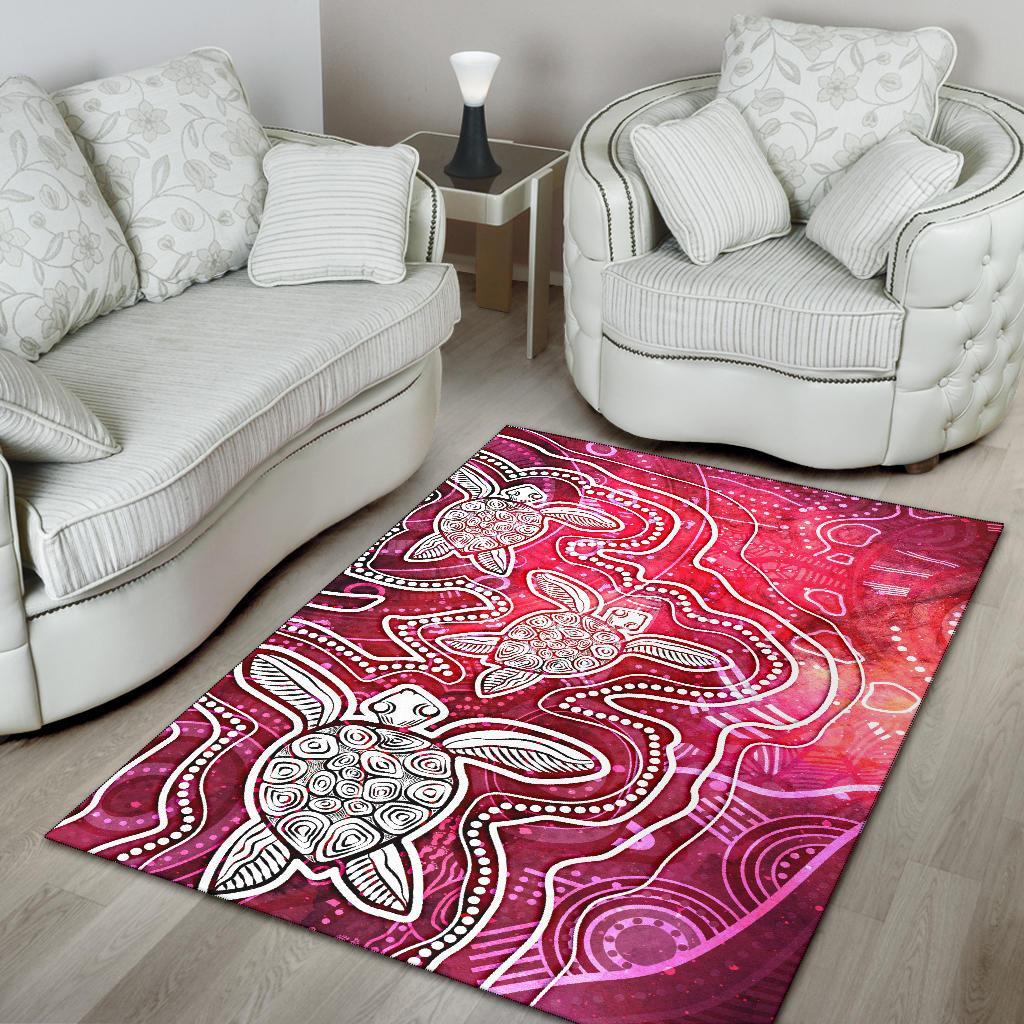 Aboriginal Area Rug - Sea Turtle With Indigenous Patterns (Pink) - Vibe Hoodie Shop