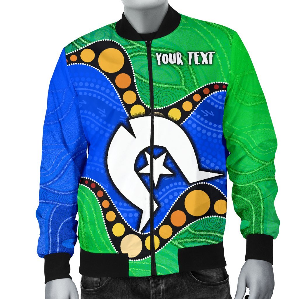 Custom Torres Strait Islands Men's Bomber Jacket - Flag with Aboriginal Patterns - Vibe Hoodie Shop