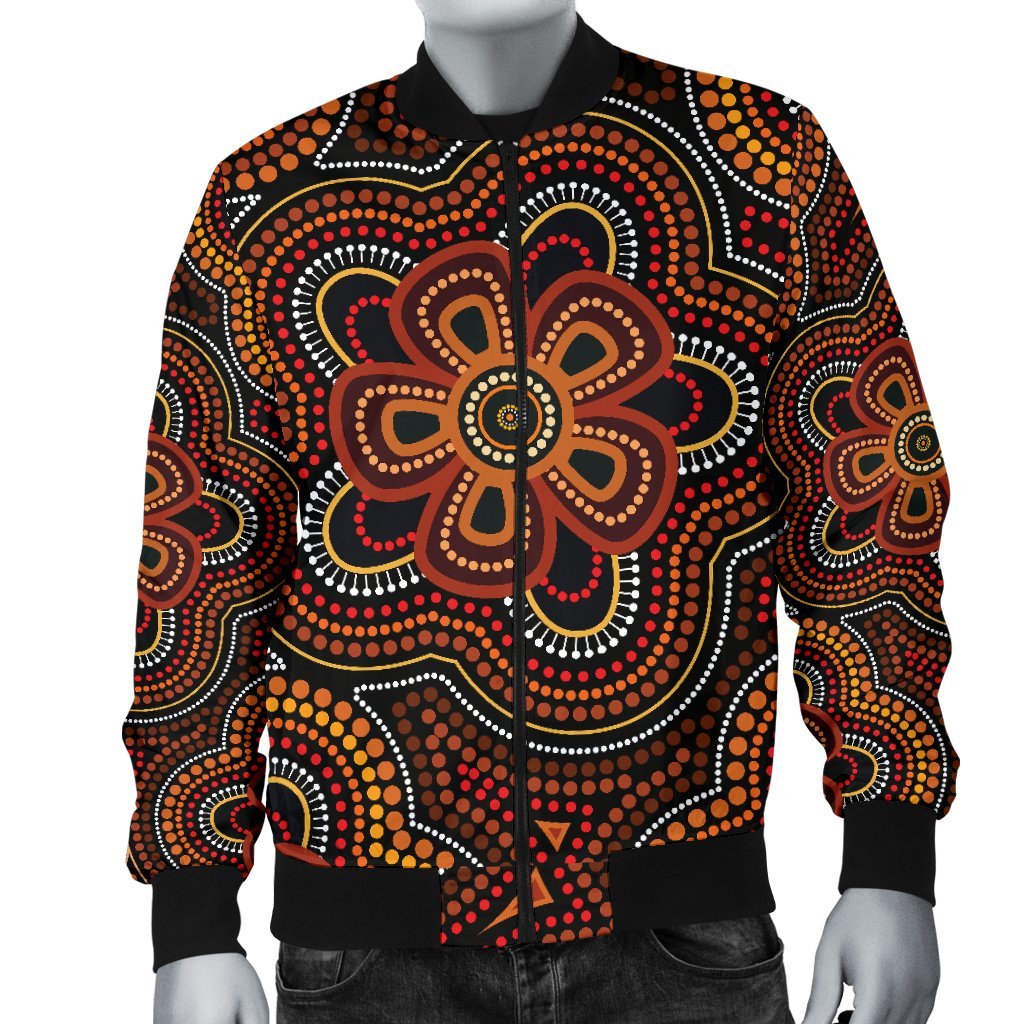 ABoriginal Men's Bomber Jacket - Aboriginal Dot Painting Flowers Style Ver02 - Vibe Hoodie Shop