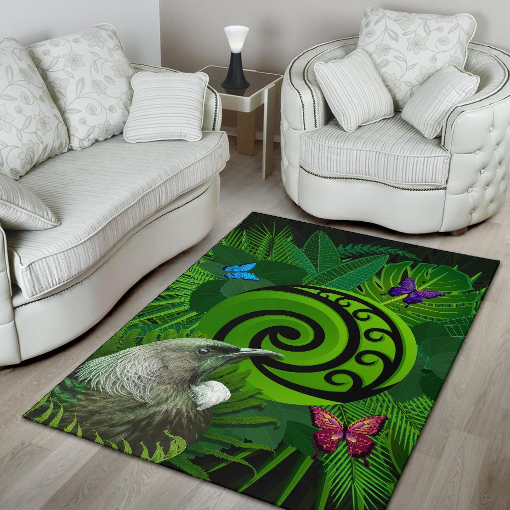 New Zealand Area Rug Koru Fern Mix Tui Bird - Tropical Floral - Vibe Hoodie Shop