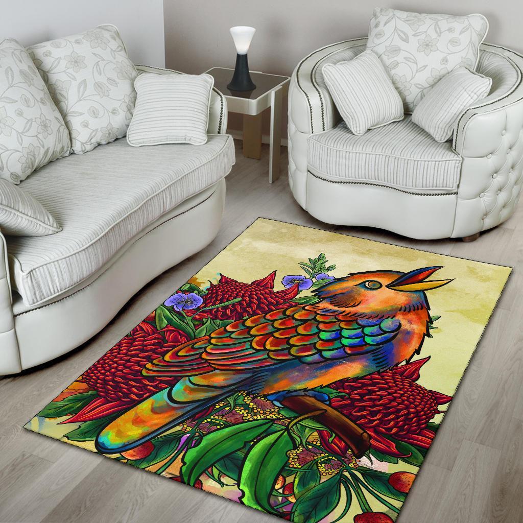 Area Rug - Australia Kookaburra With Waratah - Vibe Hoodie Shop