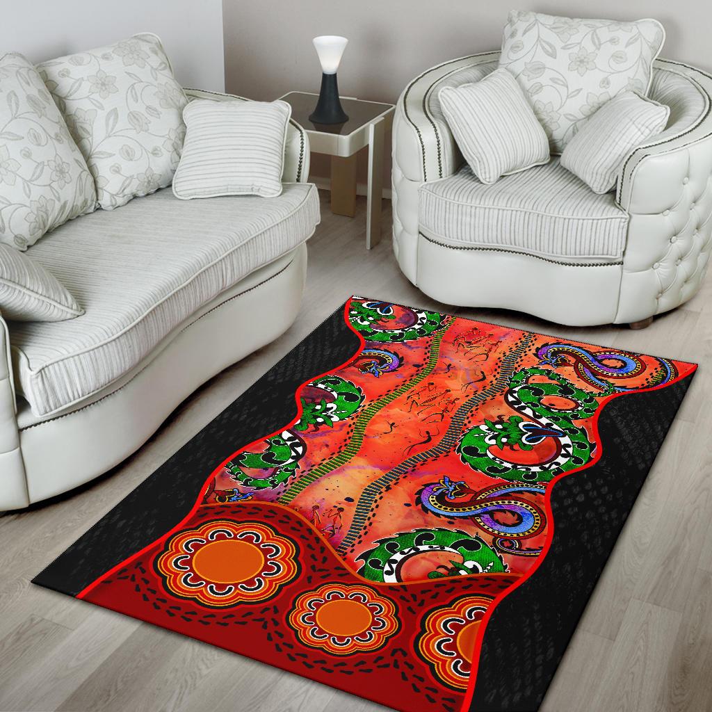 Aboriginal Area Rug - Aussie Indigenous Patterns Orange - Vibe Hoodie Shop