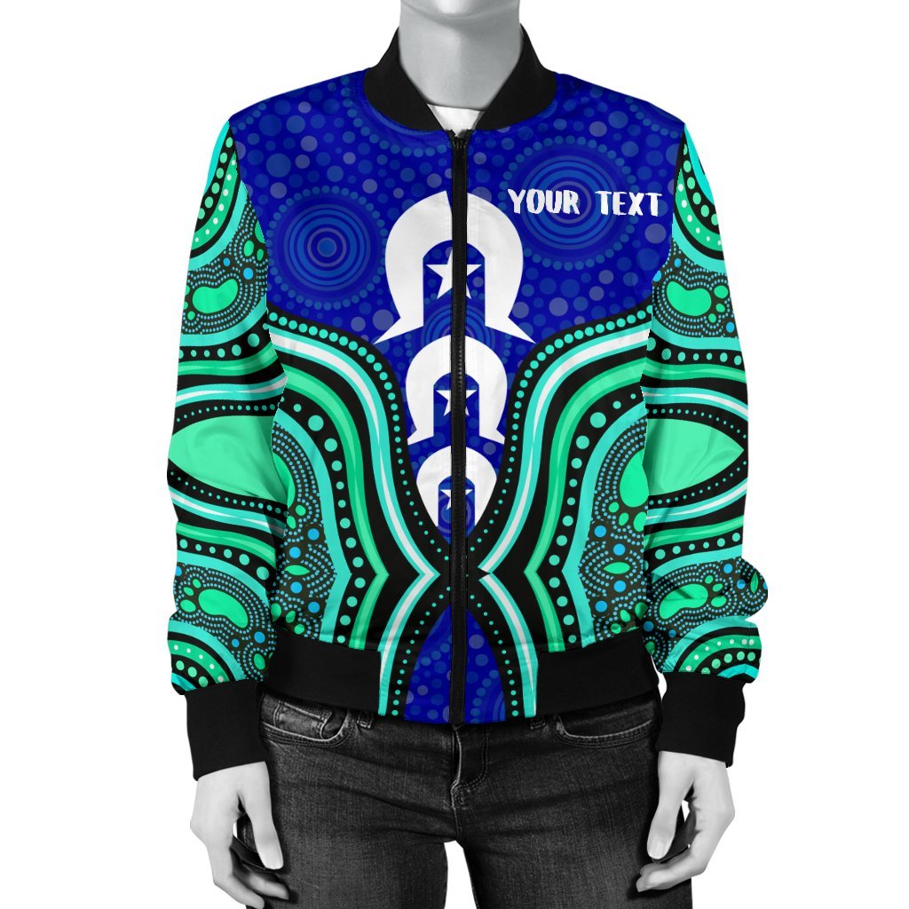 Torres Strait Personalised Women's Bomber Jacket - Torres Strait Symbol And Aboriginal Patterns - Vibe Hoodie Shop