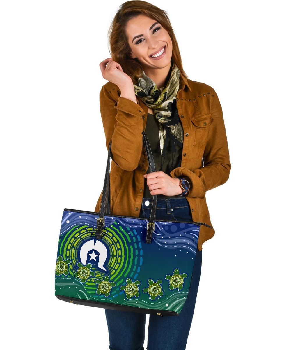 torres-strait-islanders-large-leather-tote-bag-aboriginal-turtle