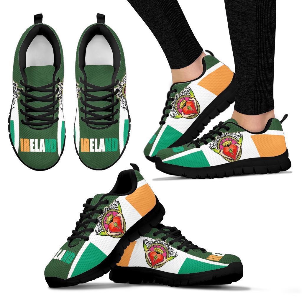 Celtic Ireland Sneakers - Ireland Flag With Claddagh Ring - Vibe Hoodie Shop