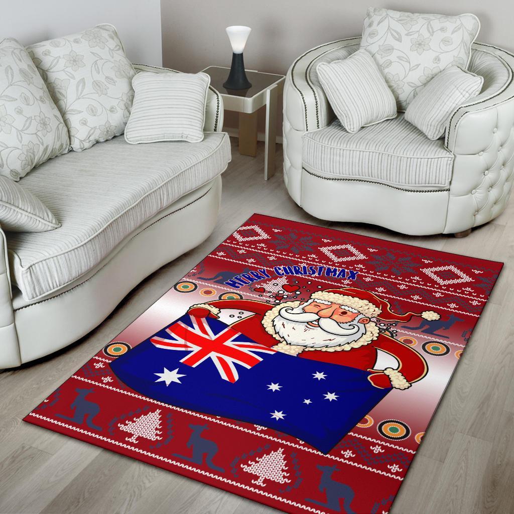 Christmas Area Rug - Australia Santa Claus Hold The Flag (Red) - Vibe Hoodie Shop