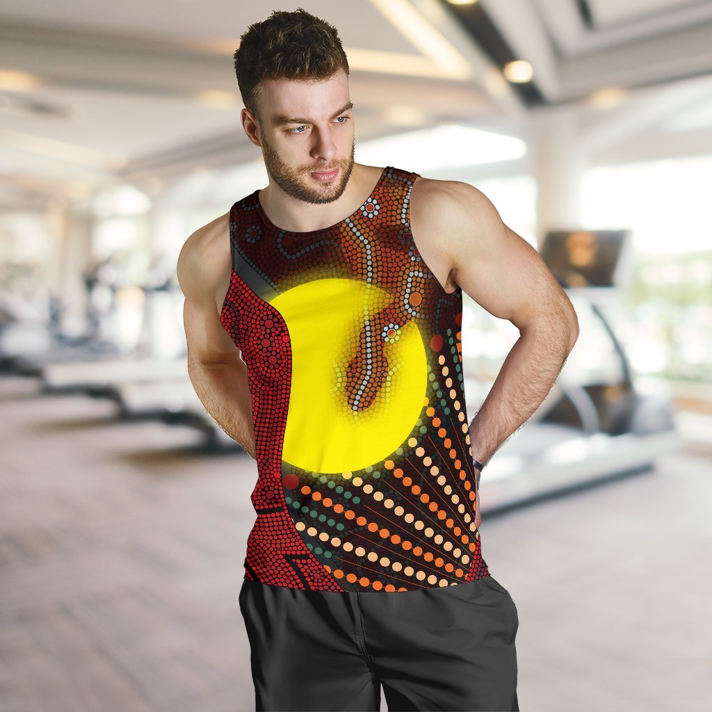 Aboriginal Men's Tank Top - Indigenous Snake Sun Dot Painting - Vibe Hoodie Shop