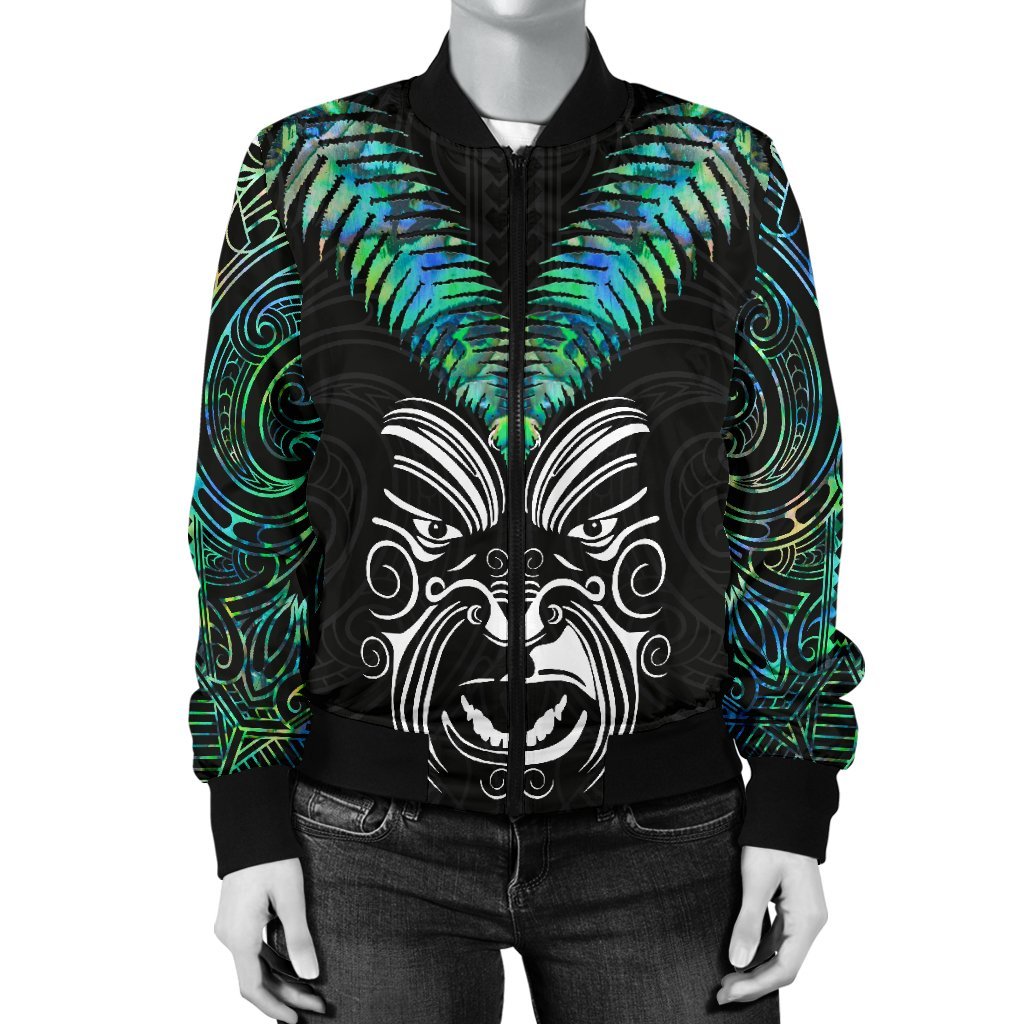 New Zealand Maori Moko Women's Bomber Jacket Paua Shell - Vibe Hoodie Shop