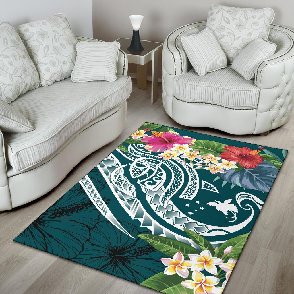 Papua New Guinea Polynesian Area Rug - Summer Plumeria (Turquoise) - Vibe Hoodie Shop