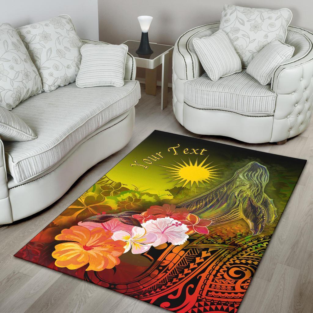 Marshall Islands Custom Personalised Area Rug - Humpback Whale with Tropical Flowers (Yellow) - Vibe Hoodie Shop