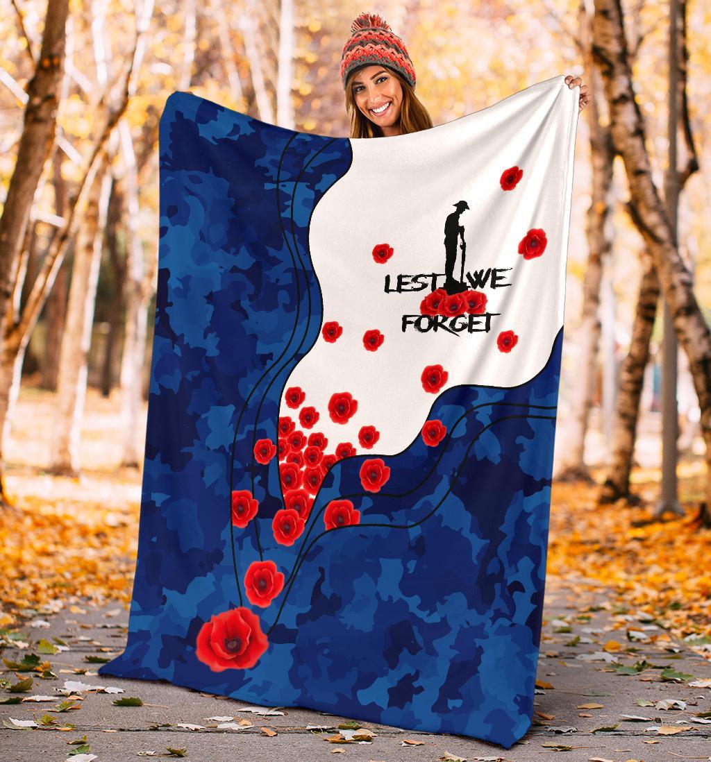 ANZAC Lest We Forget Premium Blanket - Australian Flag Blue - - Vibe Hoodie Shop