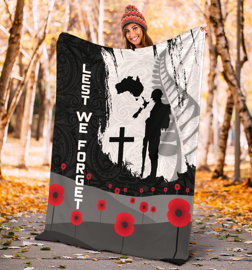 ANZAC Day Premium Blanket, New Zealand Australia Lest We Forget - Vibe Hoodie Shop