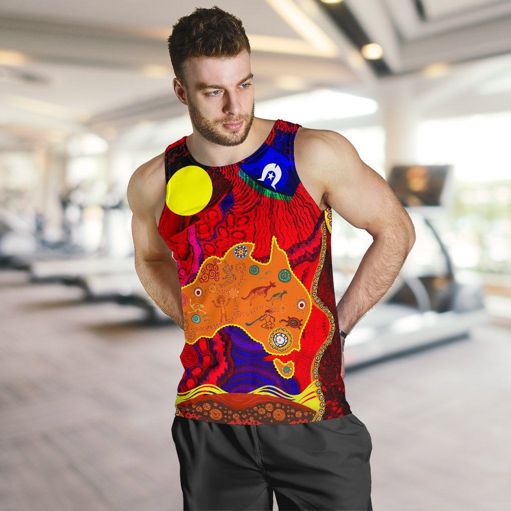 Aboriginal Men's Tank Top - Australia NAIDOC Week Map Pattern - Vibe Hoodie Shop