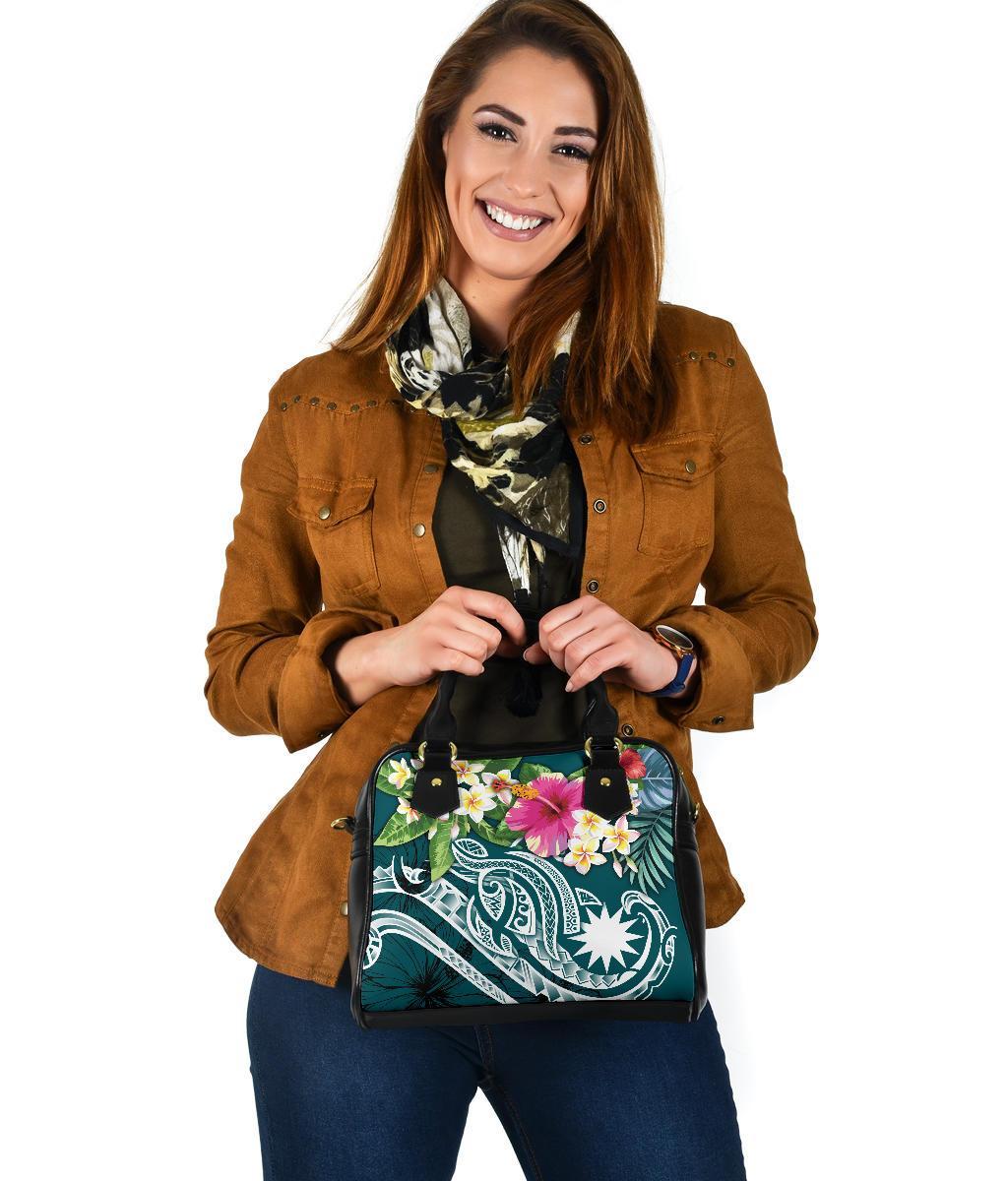 Nauru Polynesian Shoulder Handbag - Summer Plumeria (Turquoise) - Vibe Hoodie Shop
