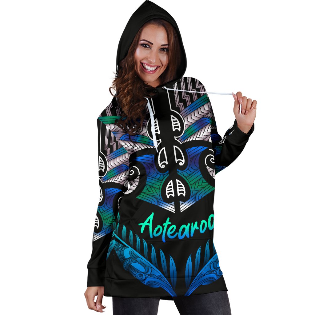 Aotearoa Women Hoodie Dress Silver Fern Tangaroa - Vibe Hoodie Shop