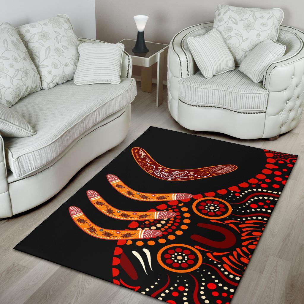 Aboriginal Area Rug - Aboriginal Boomerangs With Dot Painting Pattern - Vibe Hoodie Shop