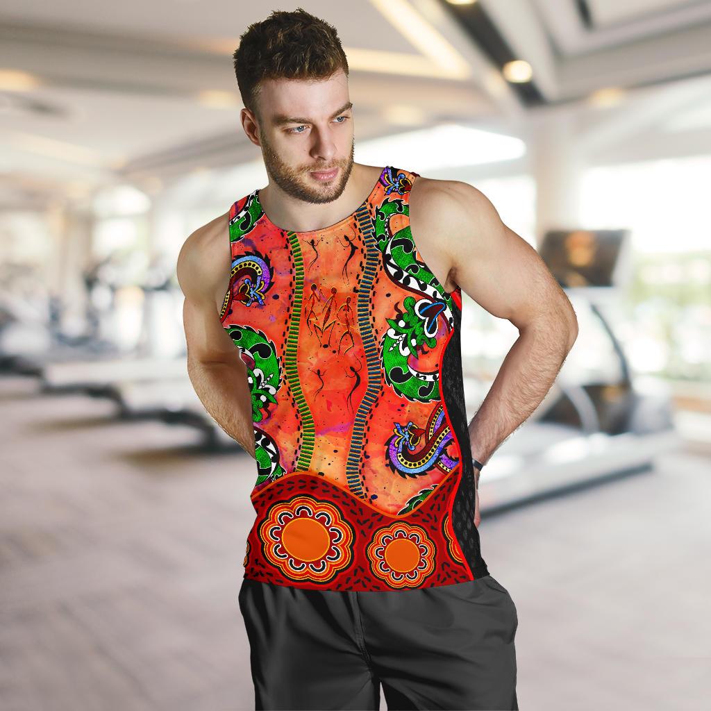 Aboriginal Men's Tank Top - Aussie Indigenous Patterns Orange - Vibe Hoodie Shop