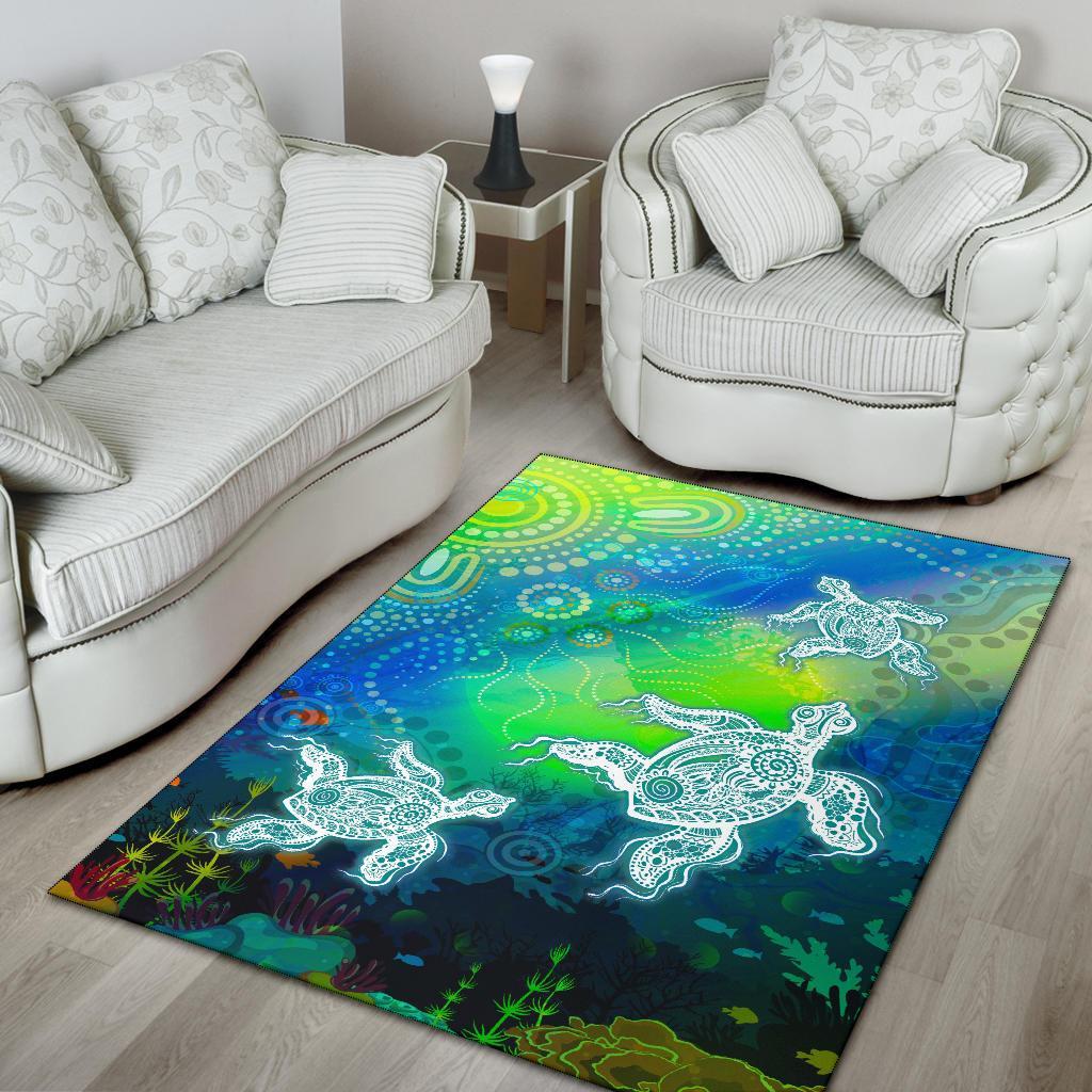 Aboriginal Area Rug - Indigenous Turtle Ocean Dot Painting Art - Vibe Hoodie Shop