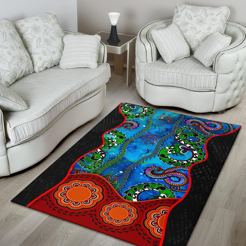 Aboriginal Area Rug - Aussie Indigenous Patterns Blue - Vibe Hoodie Shop