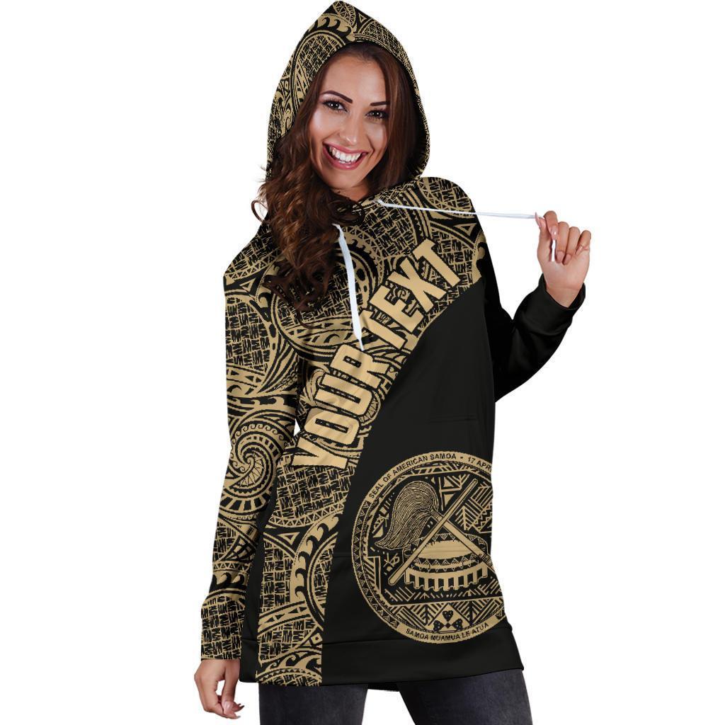 American Samoa Women's Hoodie Dress Coat Of Arms Polynesian Wave Gold (Custom) - Vibe Hoodie Shop