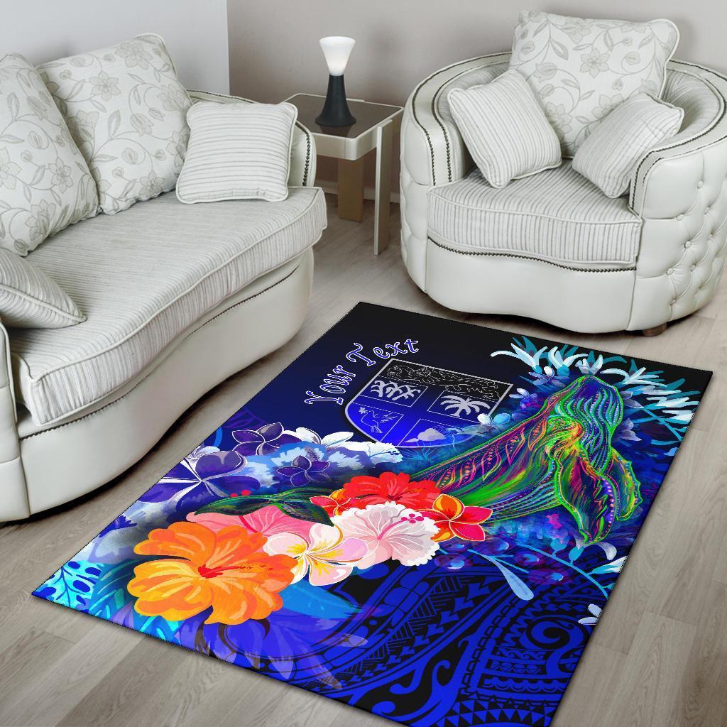 Fiji Custom Personalised Area Rug - Humpback Whale with Tropical Flowers (Blue) - Vibe Hoodie Shop