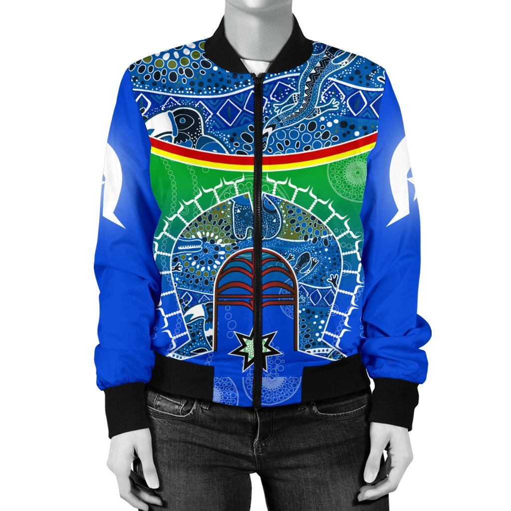 Women's Bomber Jacket - Torres Strait Symbol With Aboriginal Patterns - Vibe Hoodie Shop