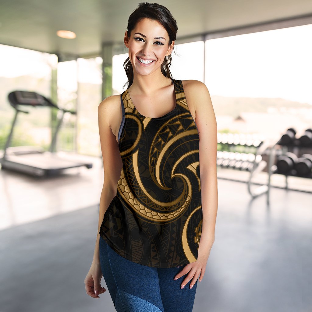 New Zealand Maori Mangopare Women Racerback Tank Polynesian - Gold - Vibe Hoodie Shop