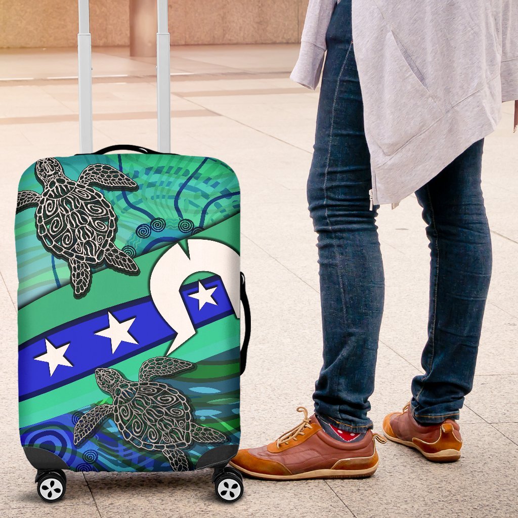 Luggage Cover - Torres Strait Flag And Turtle - Vibe Hoodie Shop